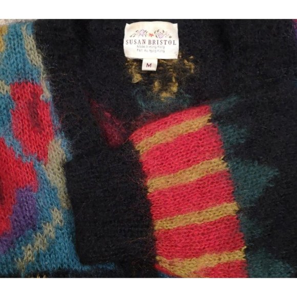VTG SUSAN BRISTOL MOHAIR BLEND CARDIGAN M WOMAN BUTTON FLORAL BLACK  COZY - Picture 9 of 9